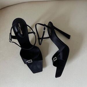 Saint Laurent Venus 105 Satin Sandals in Black